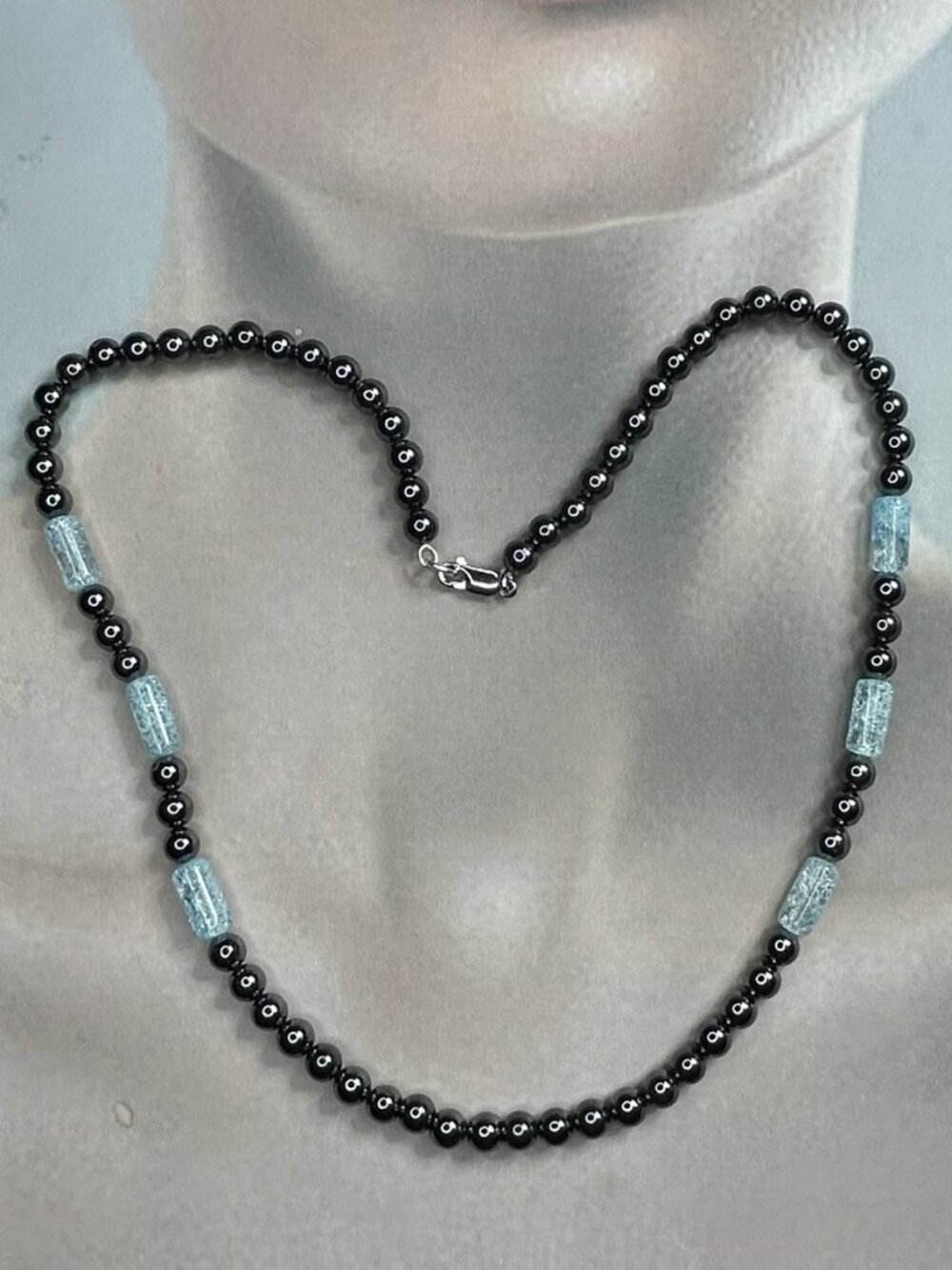 Hematite Beads and Blue Crackle Quartz Necklace.